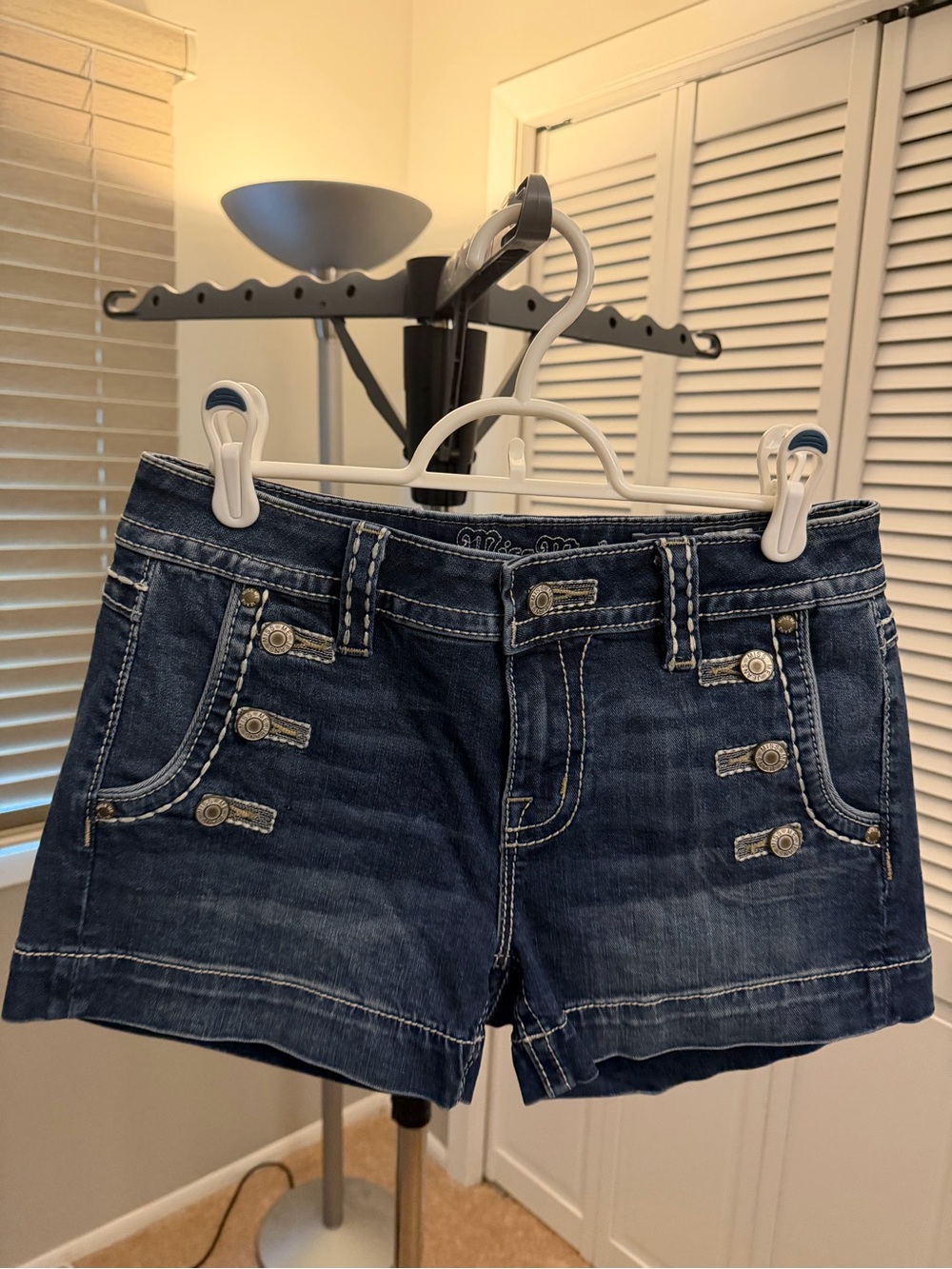 Miss Me Dark Blue Denim Short Shorts with Decorative Buttons